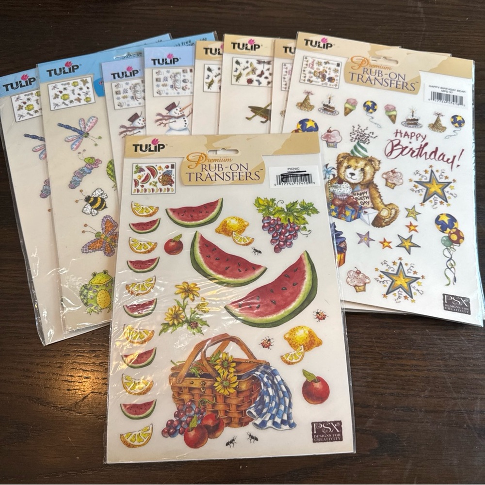New 9pc Tulip Rub On Transfer Set Stickers Grandmacore
